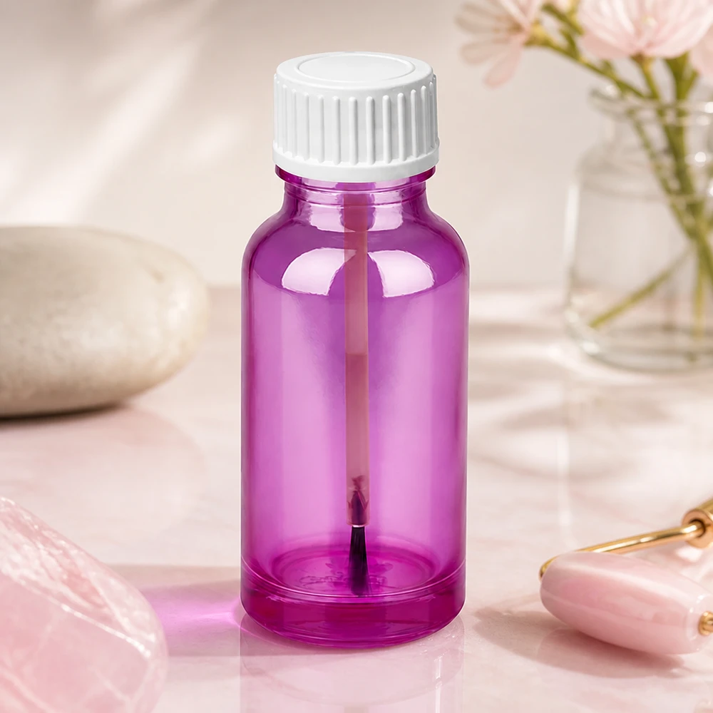 20ml borstflaska vit standard PurpleLine UT18/20 Kompakt 20 ml borstflaska med vitt skruvlock för exakt dosering av nagellack