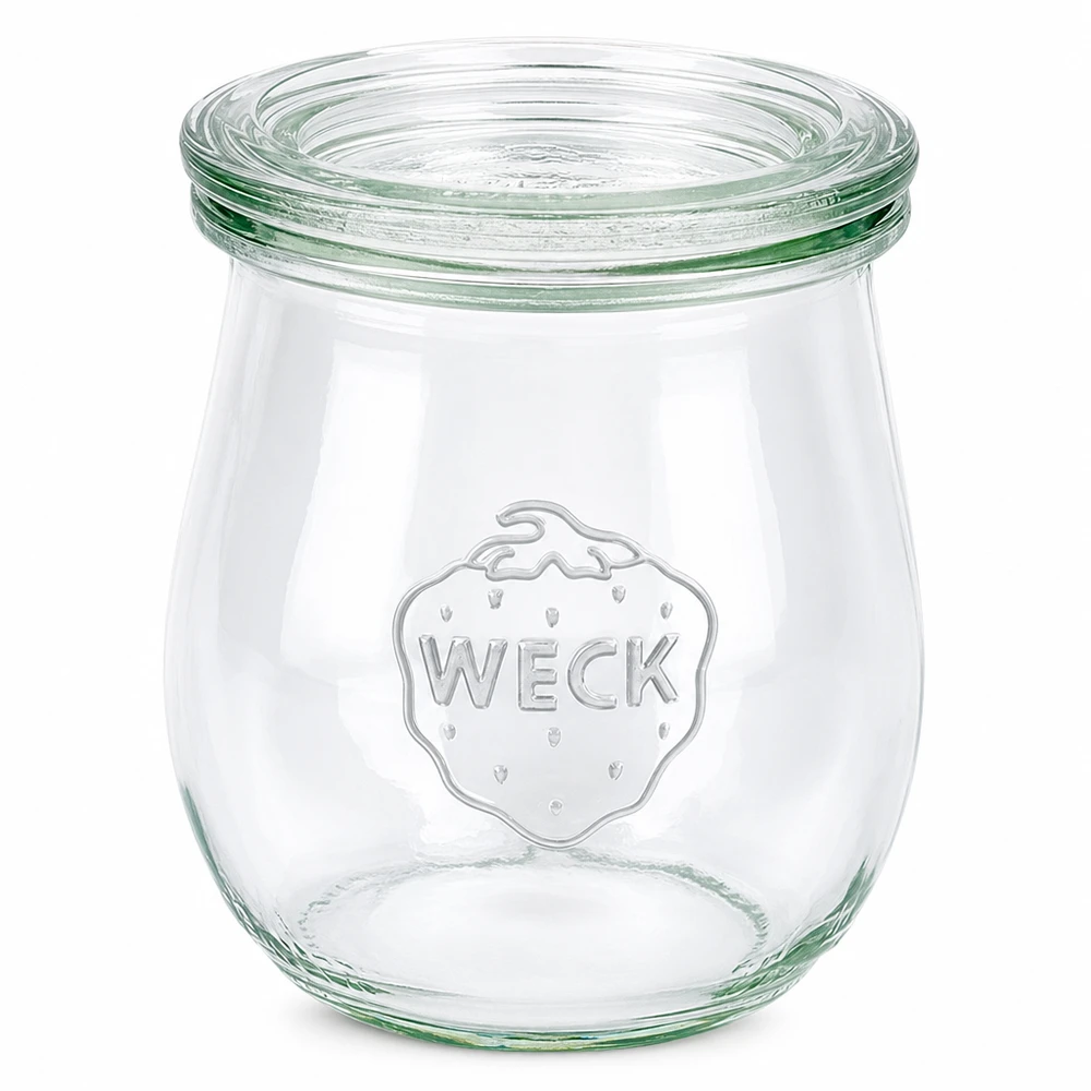 220 ml tulpanformad burk med glaslock, WECK RR60 WECK tulpanburk 220ml med glaslock RR60 konserveringsburk transparent tom på vit bakgrund