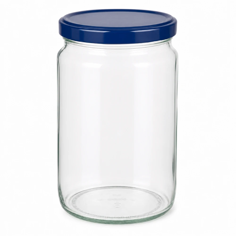 795ml rund burk + BasicSeal-lock blå UNiTWIST 795ml Rundglas mit blauem Schraubdeckel - vielseitiges Vorratsglas für Küche und Haushalt von Glas-Fabrik.de