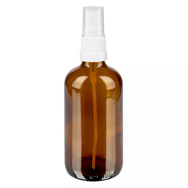 Apoteksflaska brun 100ml spray topp vit Apoteksflaska brun 100ml spray topp vit