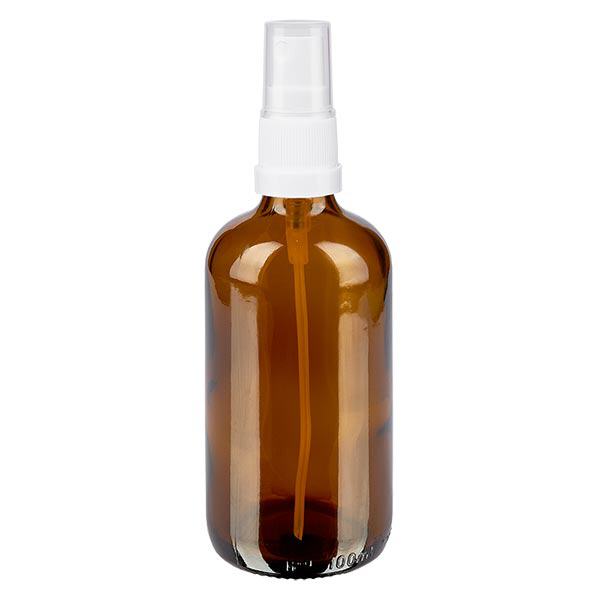 Apoteksflaska brun 100ml spray topp vit Apoteksflaska brun 100ml spray topp vit