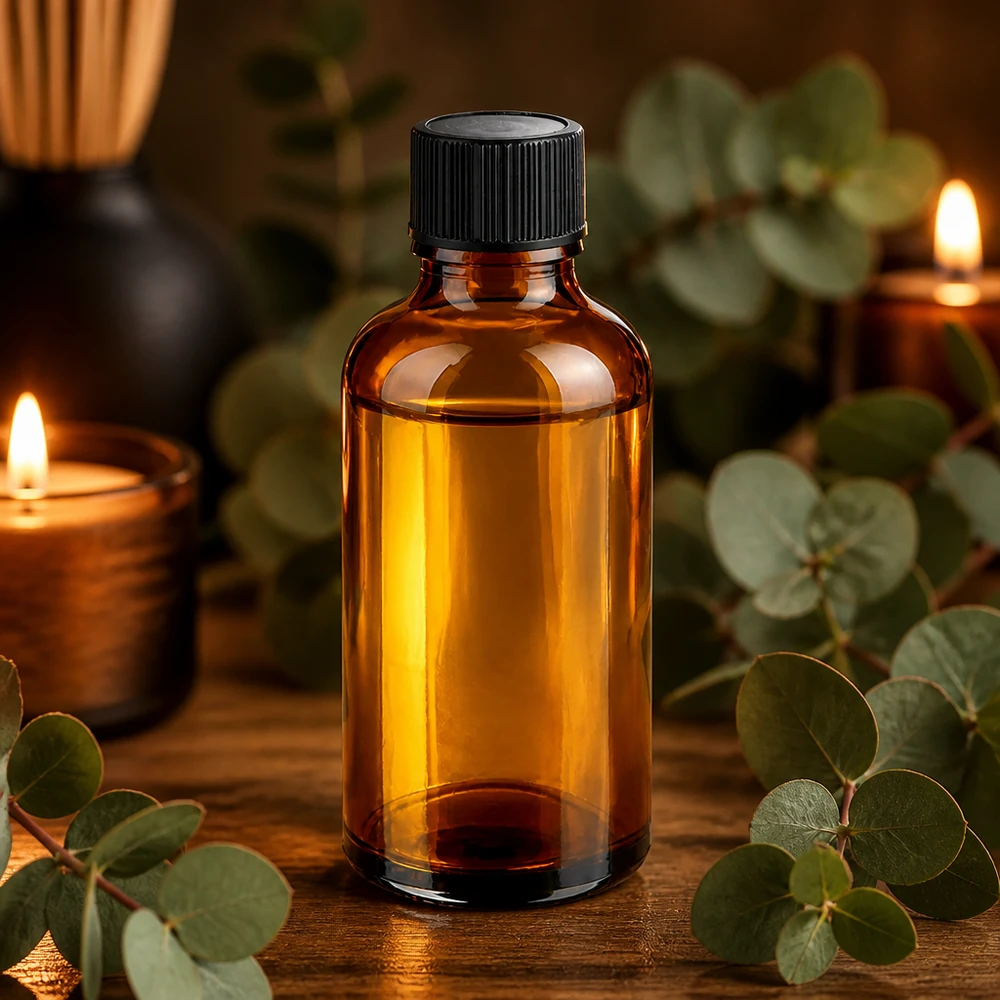 50 ml apoteksflaska brun med svart lock för aromaterapi och kosmetika
