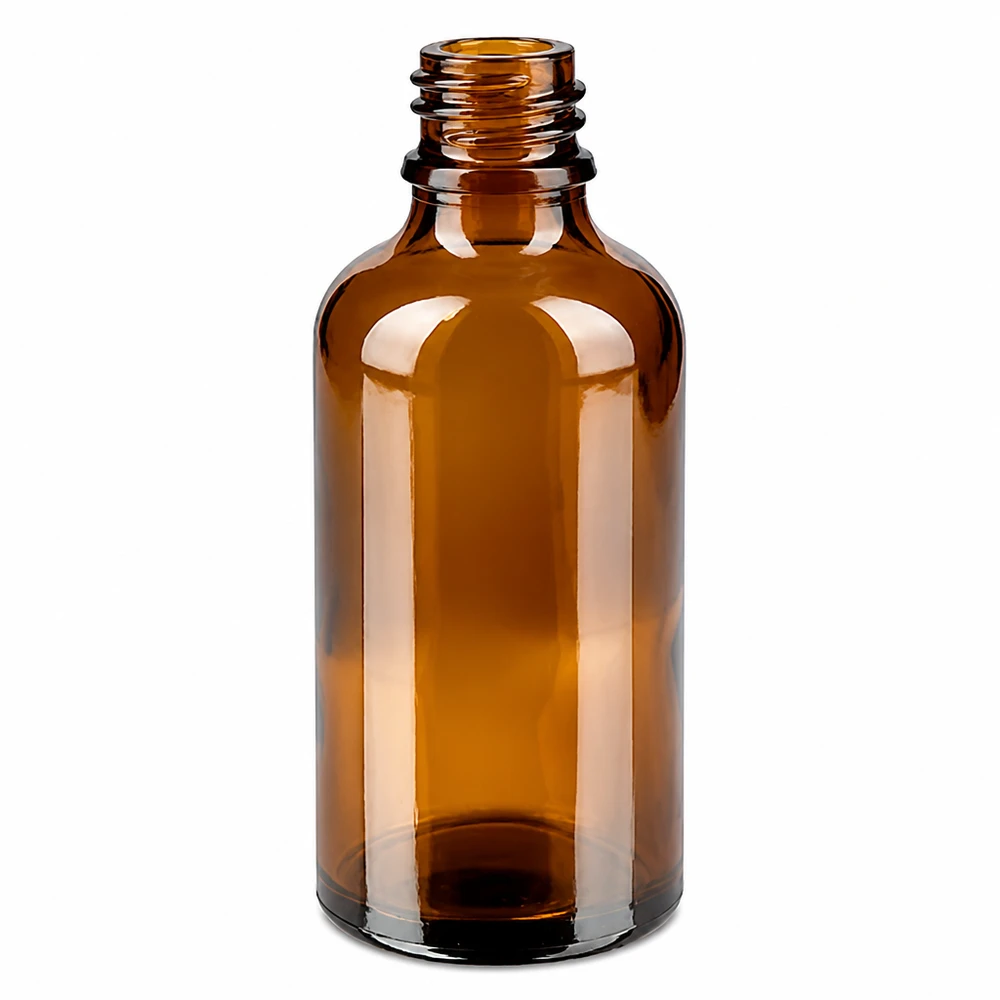 50 ml bärnstensfärgad glasflaska med skruvgänga för eteriska oljor och tinkturer