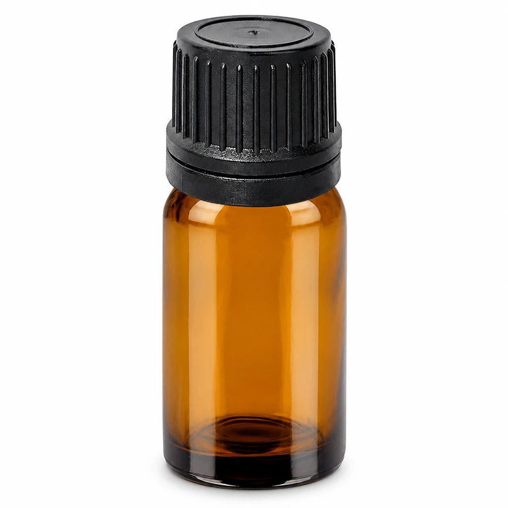 10ml Droppflaska 1mm svart med säkerhetsförslutning BrownLine UT18/10 10 ml droppflaska av brunt glas med svart lock för eteriska oljor och essenser