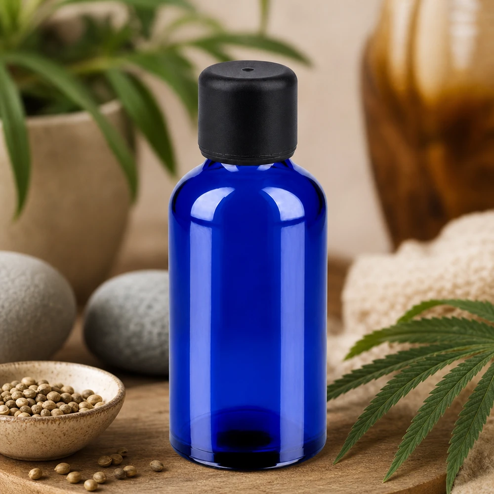 50ml flaska 6mm skruvkork svart standard BlueLine UT18/50 50 ml BlueLine glasflaska med STD-gänga och svart lock för professionella applikationer