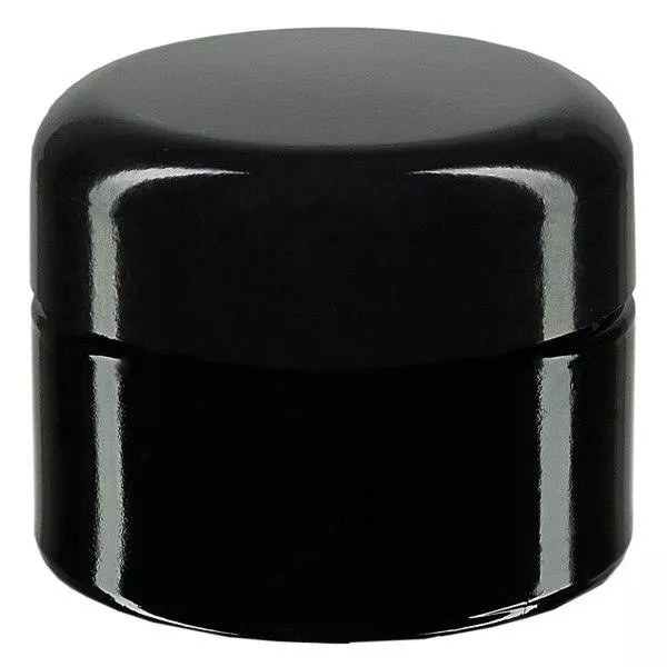 Kosmetikaburk violett glas 30ml, med svart lock Kosmetikaburk violett glas 30ml, med svart lock