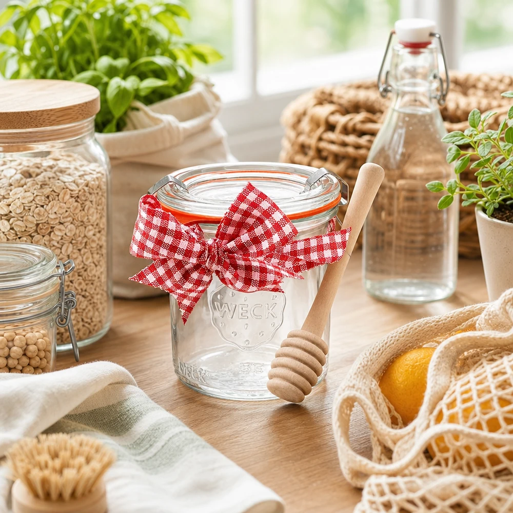 WECK mini tumblers 140ml komplett uppsättning köksdekoration hållbar förvaring honung sked trä örter förvaringsburkar