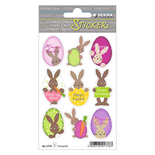 Klistermärken "Påskhare" (9 transparenta klistermärken)
