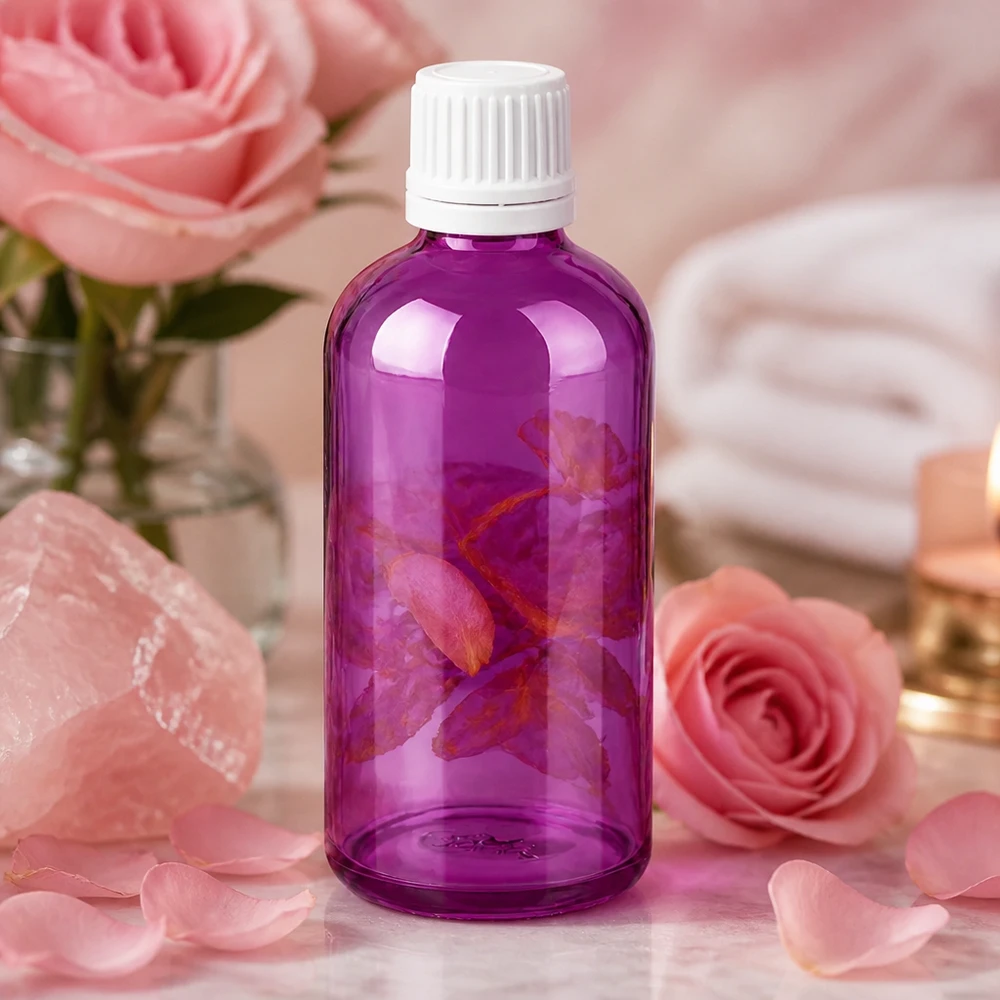 100ml flaska 11mm skruvkork vit Originality skruvkork PurpleLine UT18/100 Högkvalitativ 100 ml kosmetikflaska i trendigt lila med säkert vitt lock för serum