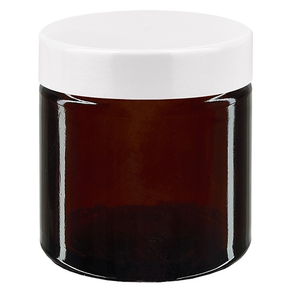 60ml glasburk. brun, med vit bakelit ApoGlas lock