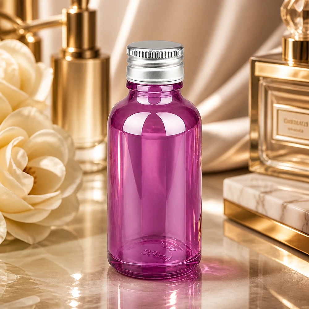 30ml flaska 11mm skruvkork aluminium-silver standard PurpleLine.UT18/30 Högkvalitativ 30 ml violett glasflaska med premiumlock i aluminium för parfym och serum