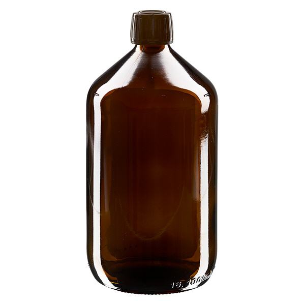 1000 ml medicinflaska brun, brun kapsyl med säkerhetsring ApoGlas 1000 ml medicinflaska brun, brun kapsyl med säkerhetsring ApoGlas