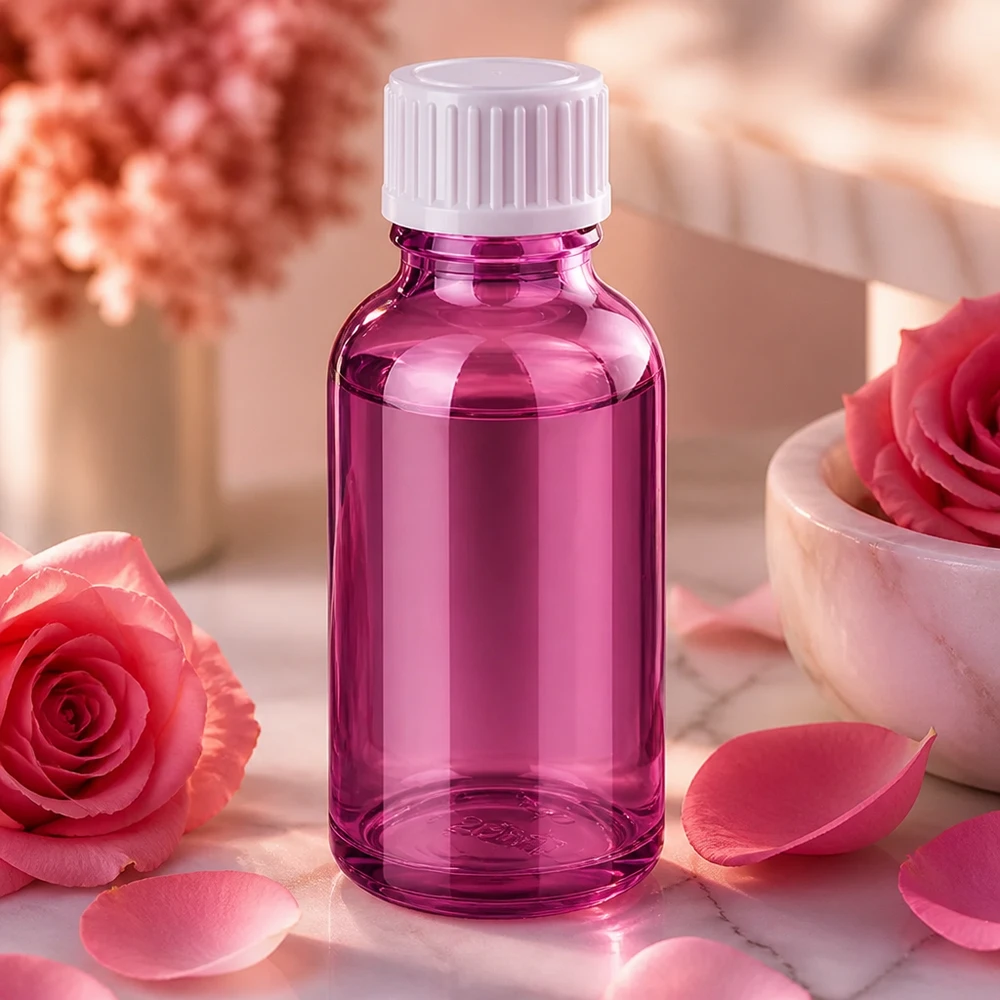 30 ml flaska (glob). 3 mm hällring vit Standard PurpleLine. UT18/30 Kompakt 30 ml glasflaska i lila med dropplock för DIY-kosmetika och serum