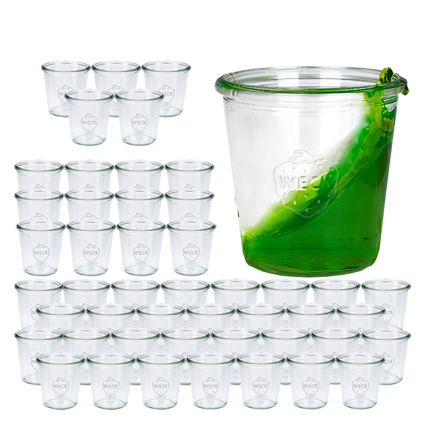 Set med 48 Weck-glasburkar 290 ml, 1/5 l burkar.