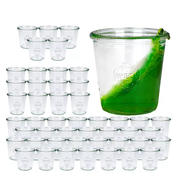 Set med 48 Weck-glasburkar 290 ml, 1/5 l burkar. Set med 48 Weck-glasburkar 290 ml, 1/5 l burkar.