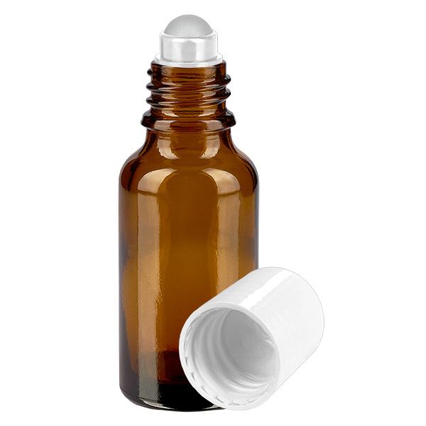Apoteksflaska brun 20ml roll-on lock vit