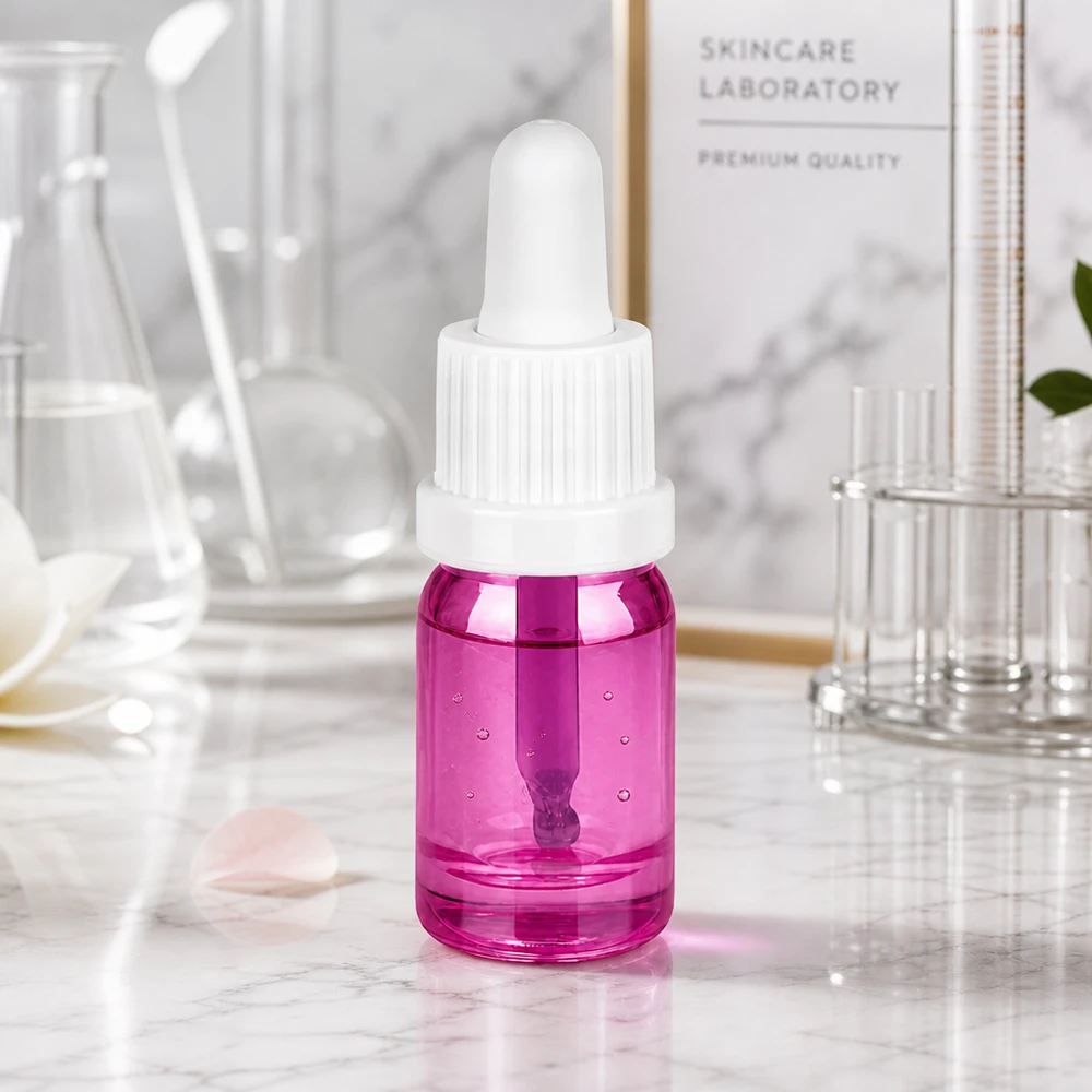 5ml pipettflaska vit originalitet skruvkork PurpleLine UT18/5 Högkvalitativ 5 ml glasflaska med droppipett från PurpleLine-serien för laboratorie- och hudvård