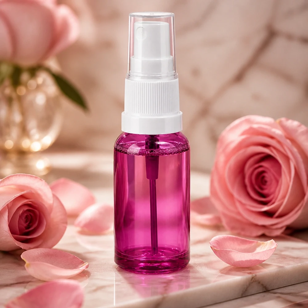 20ml sprayflaska vit/transparent Standard PurpleLine UT18/20 Liten 20 ml sprayflaska i lila med vit förångare för användning i farten och på resan