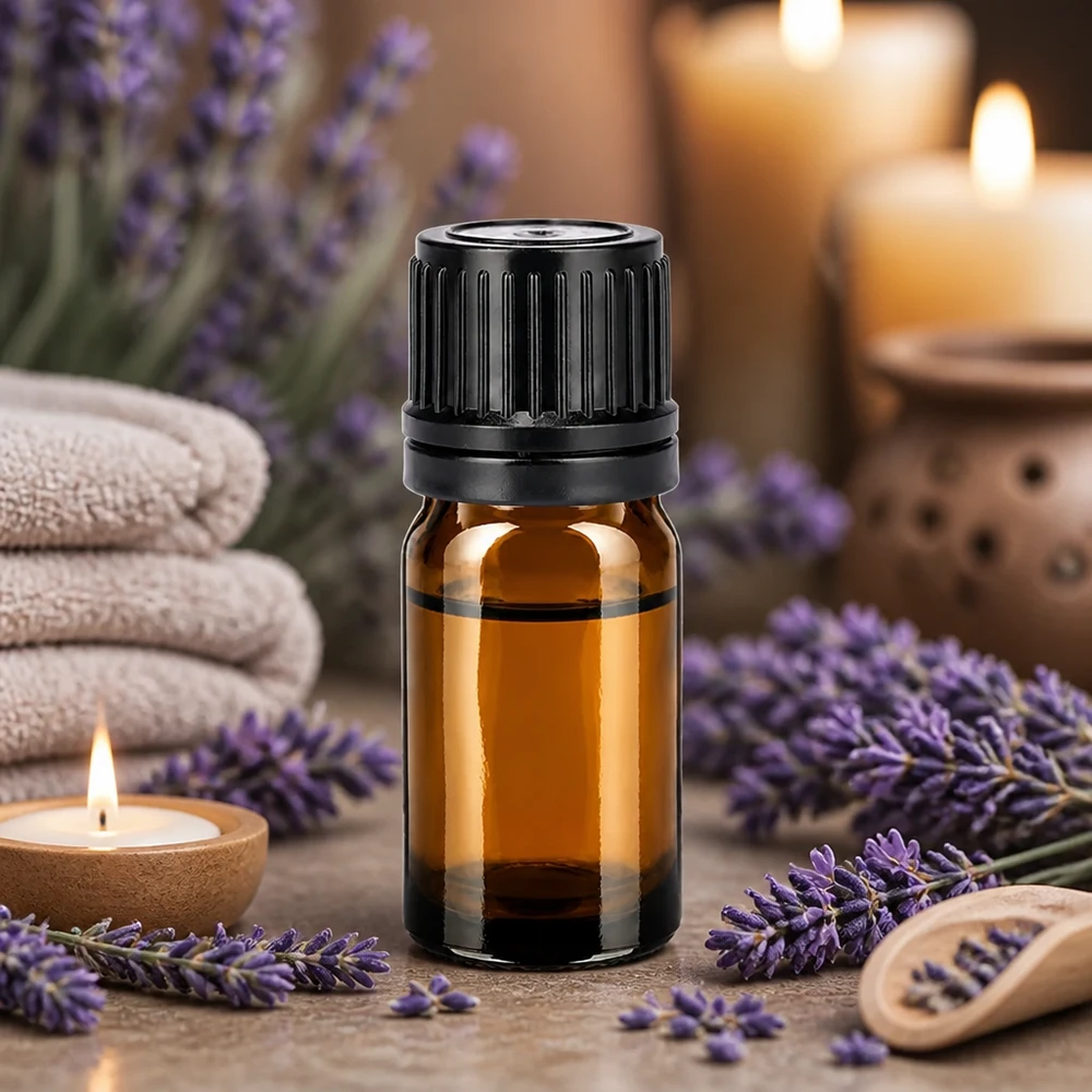 Kompakt 5 ml flaska BrownLine-serien med svart säkerhetslock för aromaterapi