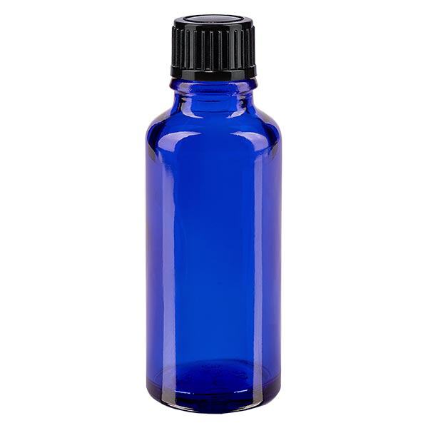 Apoteksflaska blå 30ml dropplock 1mm svart standard Apoteksflaska blå 30ml dropplock 1mm svart standard