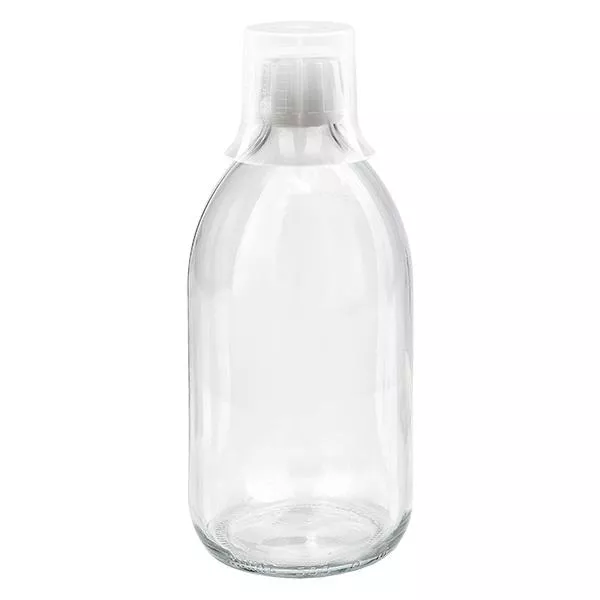 500 ml medicinflaska klar, manipuleringssäkert lock med doseringsbägare 30 ml ApoGlas