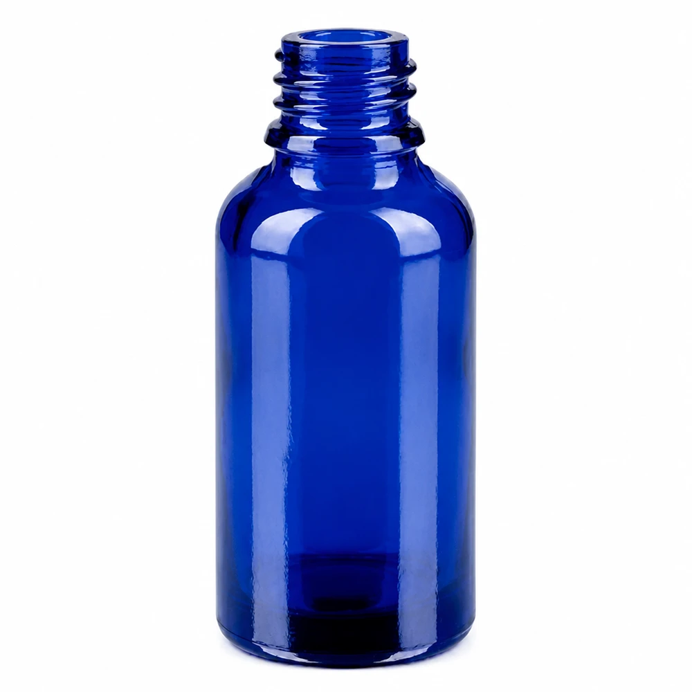30 ml glasflaska i djupblå färg med 11 mm gänga för professionella applikationer