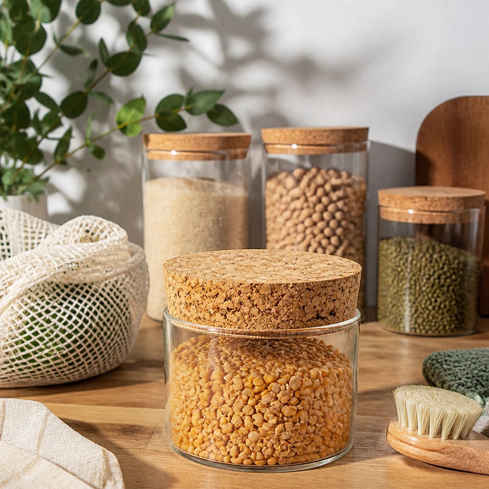 Kork för öppning 40mm WECK RR40 (ø38/43, H=20mm) Hållbara förvaringsburkar med korklock och WECK korkpropp RR40 i modernt kök zero waste-förvaring naturlig kork