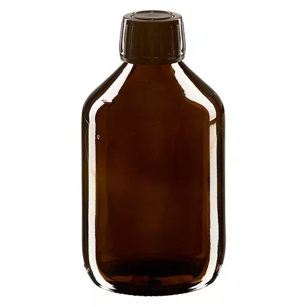 300 ml medicinflaska brun, brun kapsyl med säkerhetsring ApoGlas