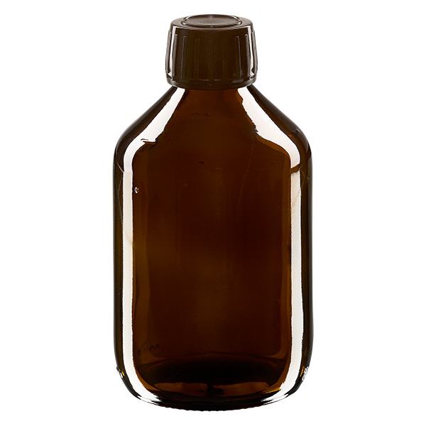 300 ml medicinflaska brun, brun kapsyl med säkerhetsring ApoGlas 300 ml medicinflaska brun, brun kapsyl med säkerhetsring ApoGlas