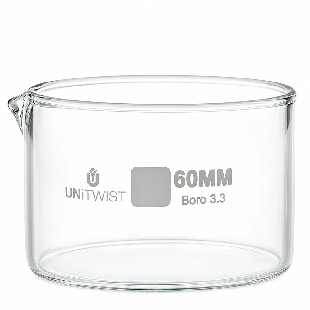 Kristalliseringsskål ø60mm borosilikatglas UNiTWIST Kristalliseringsskål 60 mm, borosilikatglas, UNiTWIST Boro 3.3, transparent, cylindrisk med utlopp