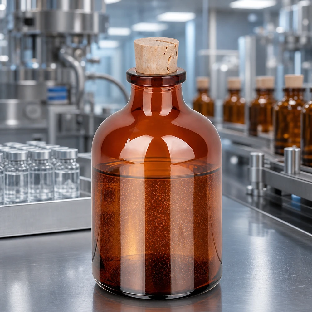 Bärnstensfärgad glasflaska 50ml med kork 11/14mm Braunglasflasche mit Korkstopfen 50ml zur sicheren Aufbewahrung organischer Lösungsmittel