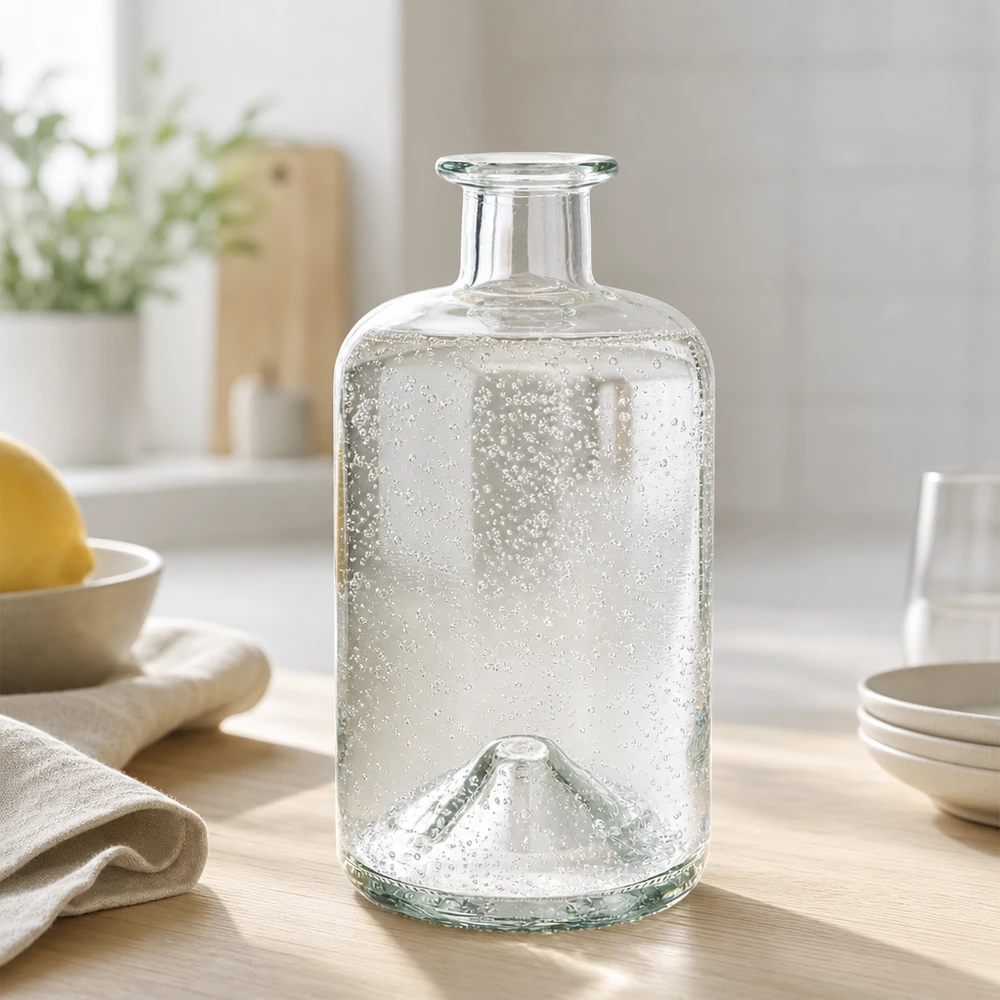 500 ml apoteksflaska 500ml Glasflasche "Sofia" ohne Verschluss UNiTWIST utan lock UNiTWIST® 500ml Glasflasche Sofia mit Sprudelwasser gefüllt moderne Küche Lifestyle Apothekerflasche transparent UNiTWIST