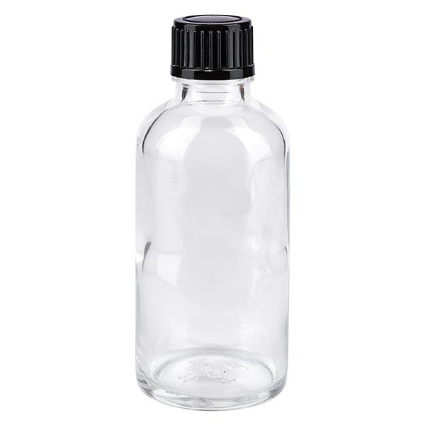 Apoteksflaska klar 50ml skruvlock svart standard Apoteksflaska klar 50ml skruvlock svart standard