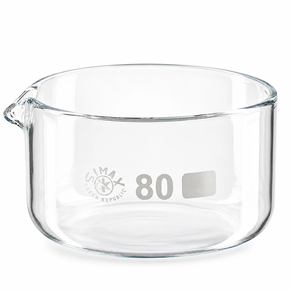 150 ml kristalliseringsskål med pip i borosilikatglas, ø80 mm, från SIMAX Czech Republic