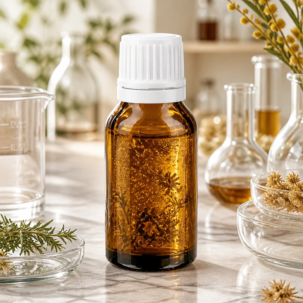 Apoteksflaska brun 15ml skruvkork vit med manipuleringssäker förslutning Medicinflaska i brunt glas, 15 ml, med vitt skruvlock, mellan laboratoriekolvar och medicinalväxter