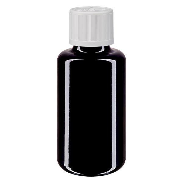 Apoteksflaska violett 30ml dropplock vit barnsäker standard Apoteksflaska violett 30ml dropplock vit barnsäker standard