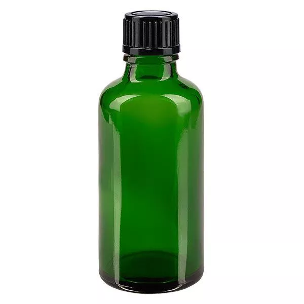 Apoteksflaska grön 50ml skruvlock svart standard Apoteksflaska grön 50ml skruvlock svart standard