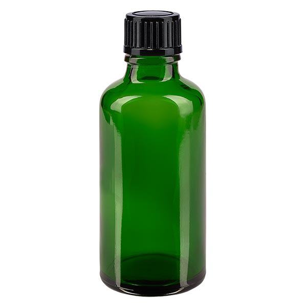 Apoteksflaska grön 50ml skruvlock svart standard Apoteksflaska grön 50ml skruvlock svart standard