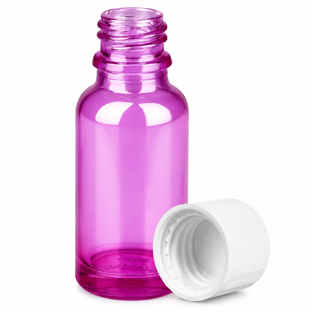 20ml flaska 11mm skruvkork vit standard barnsäker PurpleLine UT18/20 Violett 20 ml droppflaska i glas med gänga för eteriska oljor och serum