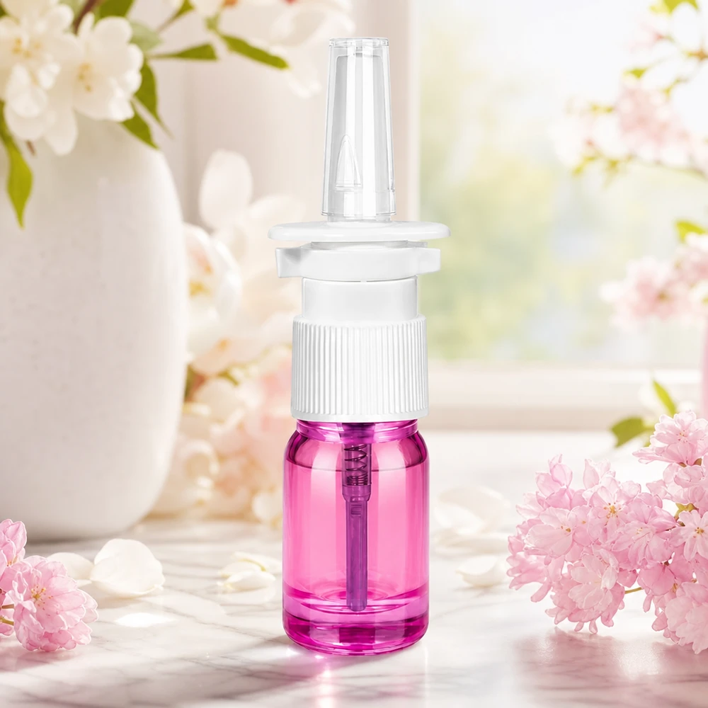 5ml nässprayflaska vit/transparent standard PurpleLine UT18/5 Lila 5 ml nässprayflaska med standardgänga UT18/5 för medicinska och kosmetiska spraylösningar