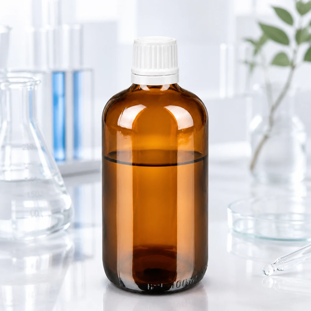Apoteksflaska brun 100ml droppflaska 1,2mm vitt manipuleringssäkert lock 100 ml apoteksflaska av brunt glas med vit OV-förslutning och 0,7 mm droppare i laboratoriet