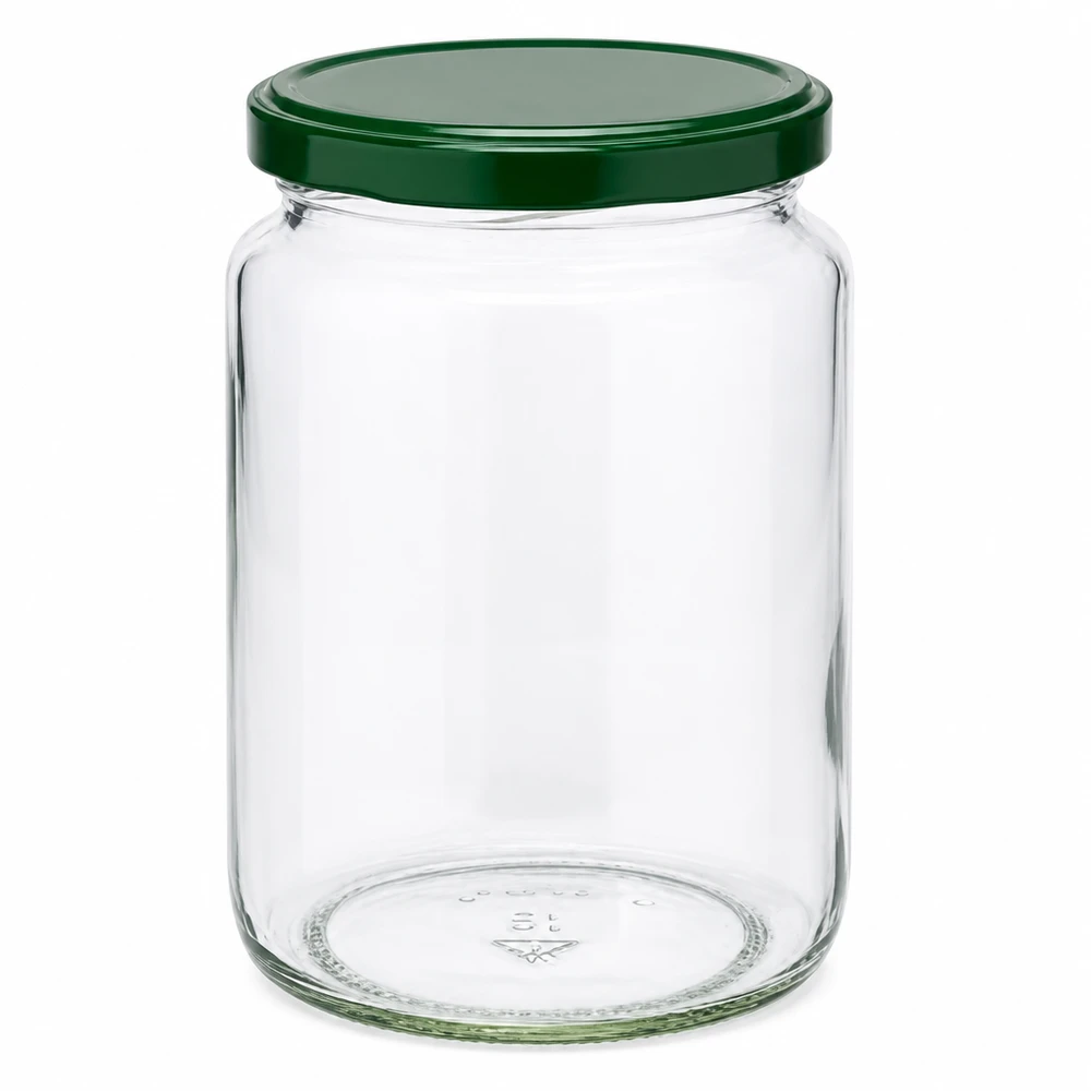 795 ml rund burk med grönt BasicSeal-lock UNiTWIST - tom konserveringsburk av klarglas för konservering