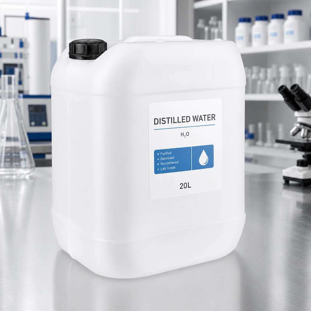 20-liters Dunk med skruvkork med sabotageskydd 20-liters laboratoriebehållare med originalförslutning för destillerat vatten H₂O