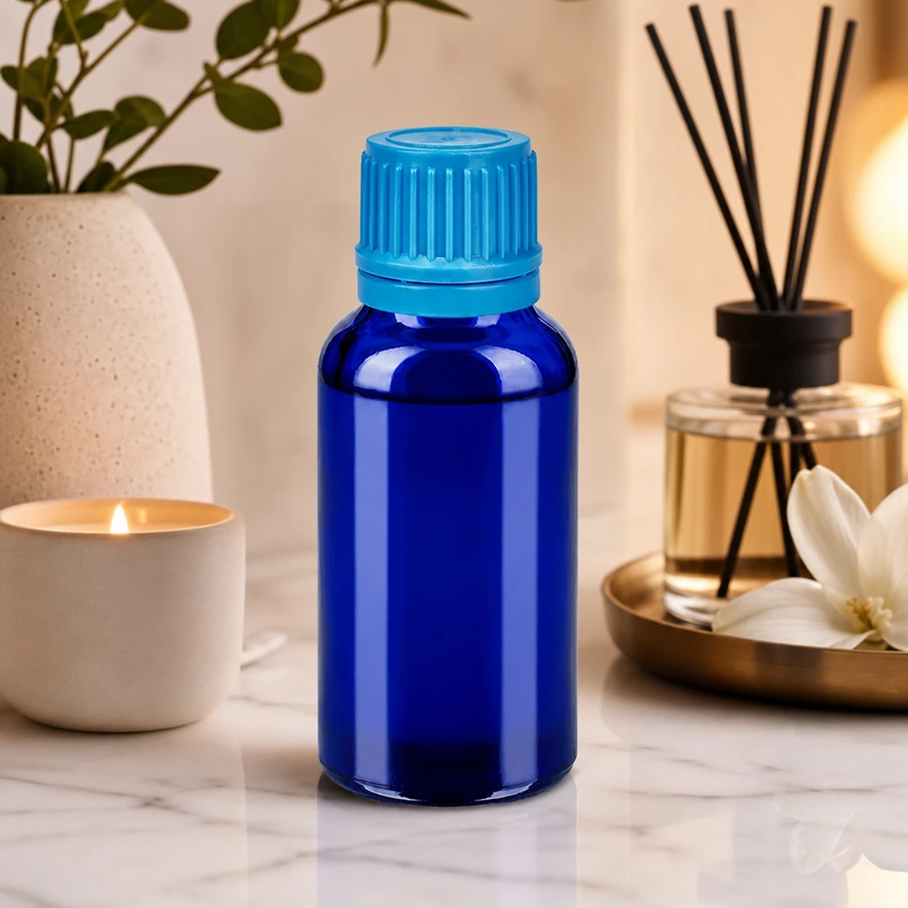 Ljusskyddsglasflaska 30ml i koboltblå skyddar känsliga ingredienser från UV-strålning