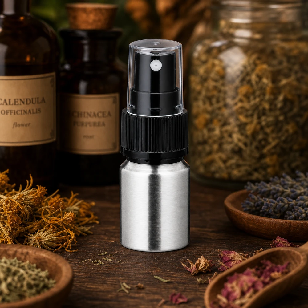 10ml polerad aluminiumflaska med atomiserare 10 ml flaska i polerad aluminium med svart sprutpump - premiumförstärkare för aromaterapi
