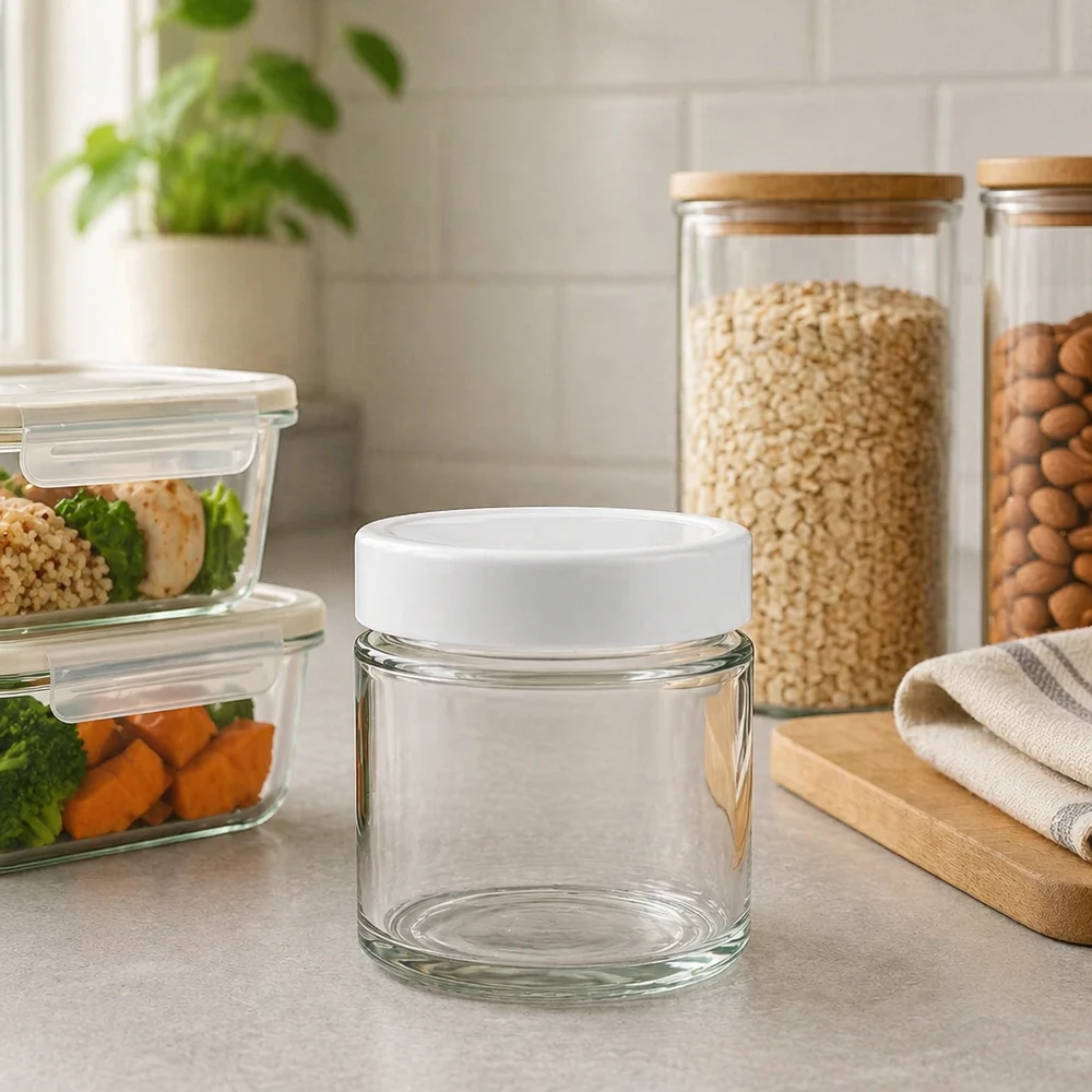 Rund burk 135 ml + lock BasicSeal vit djup UNiTWIST 135ml rund burk BasicSeal lock vit i Kitchen Surroundings Meal Prep Behållare Förvaringsburkar Köksorganisation