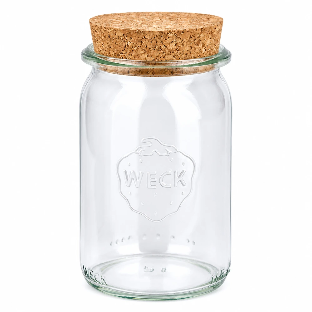 WECK cylinderburk 145 ml RR40 med lock av naturkork förvaringsburk transparent konserveringsburk
