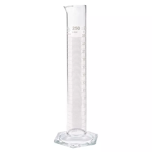 250ml mätcylinder HF tillverkad av glas, vit skala