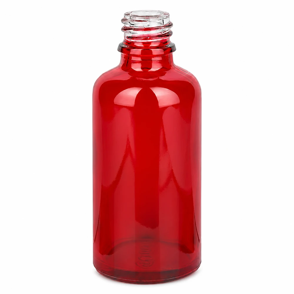 50 ml apoteksflaska RedLine UT18/50 UNiTWIST tillverkad av högkvalitativt rött glas för farmaceutiska tillämpningar