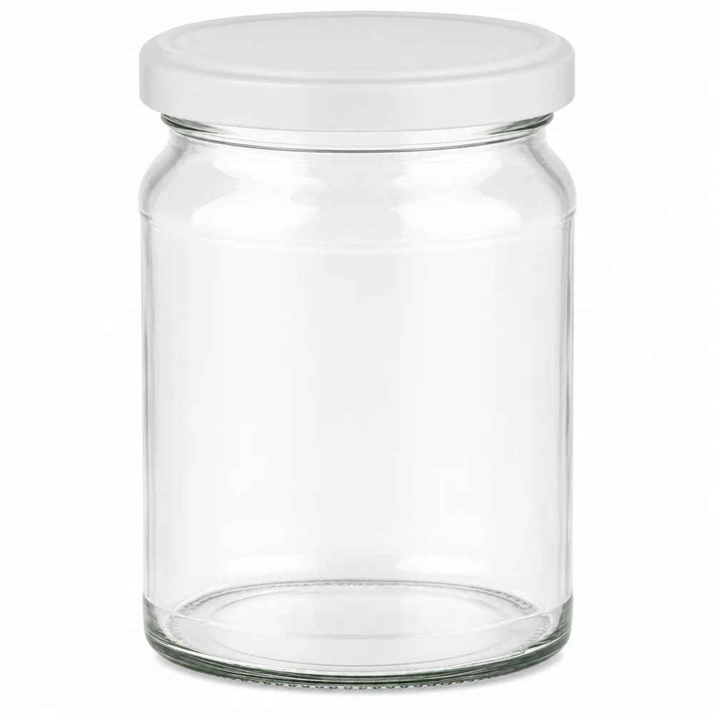 Rund burk 205 ml med lock BasicSeal vit UNiTWIST 205 ml rund burk med vitt BasicSeal-lock UNiTWIST - tom transparent konserveringsburk för förvaring